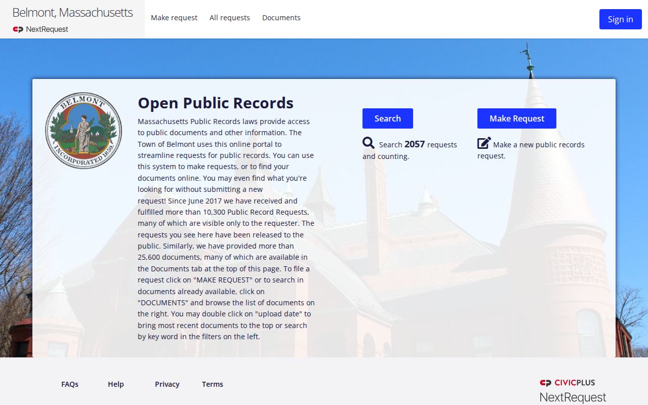 Belmont residents directory public records request portal