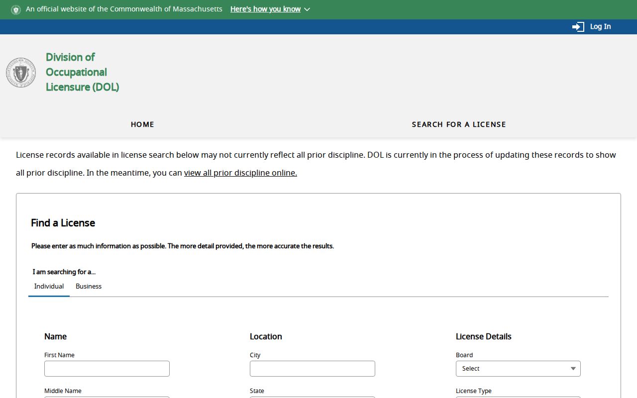 Belmont residents directory Massachusetts occupational license search