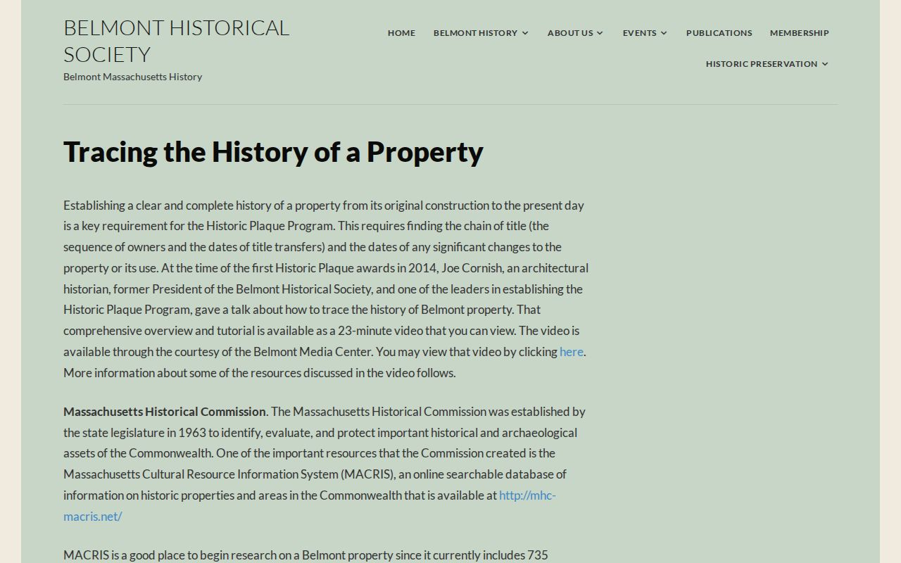Belmont previous residents house-history guide and deed-chain research page