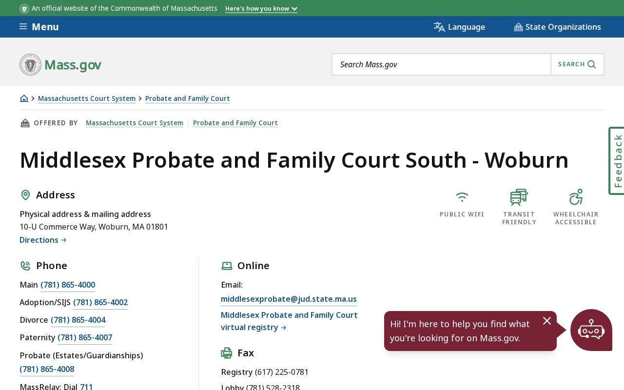 Belmont resident lookup source for Middlesex Probate and Family Court South-Woburn