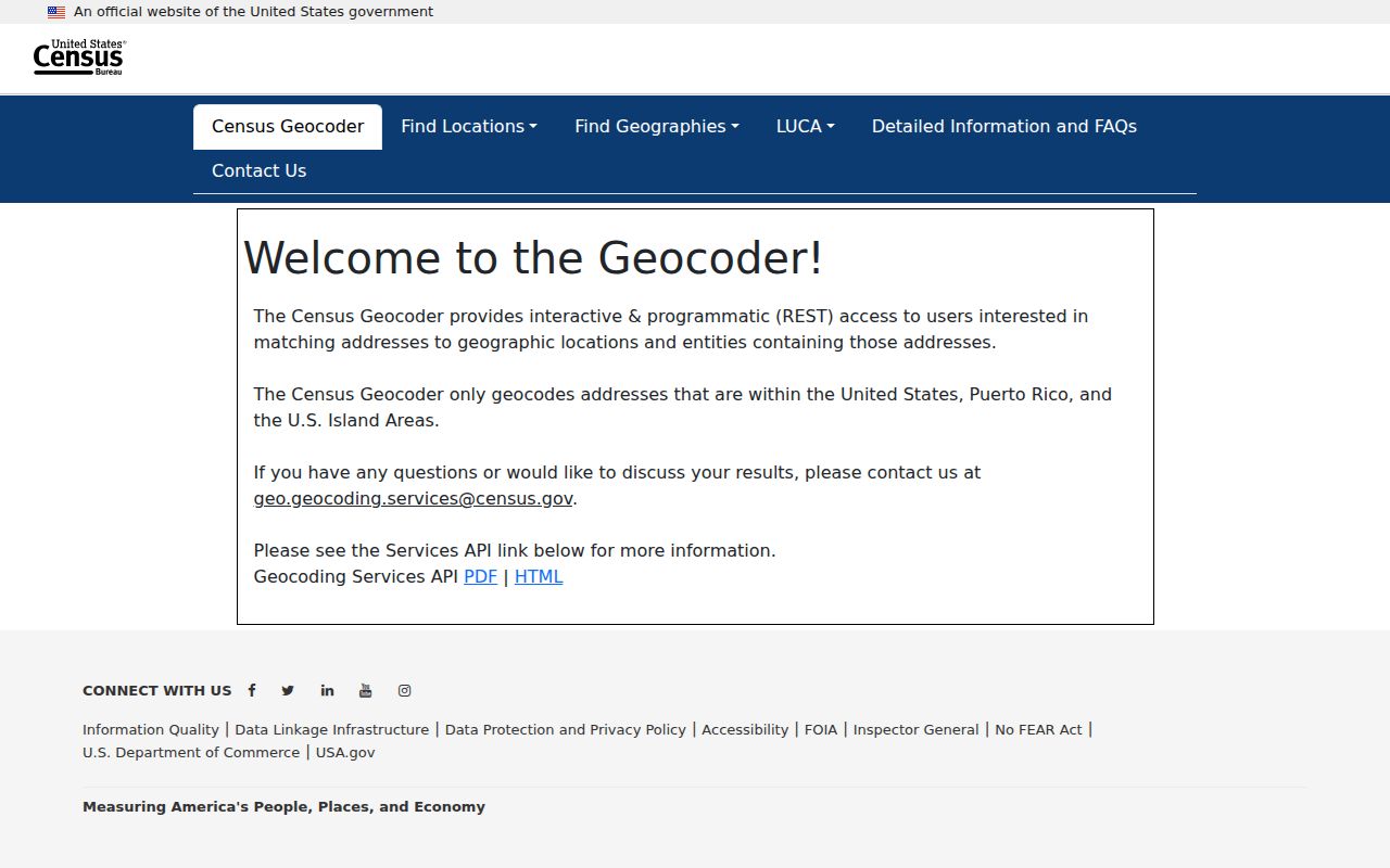 Belmont ZIP code source showing the Census Geocoder address verification tool