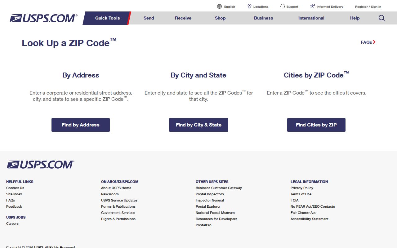 Belmont ZIP code source showing USPS lookup fields